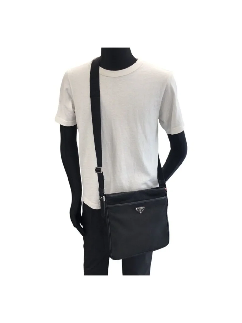 Prada Tessuto Saffiano Black Silver Nylon Leather Shoulder Bag